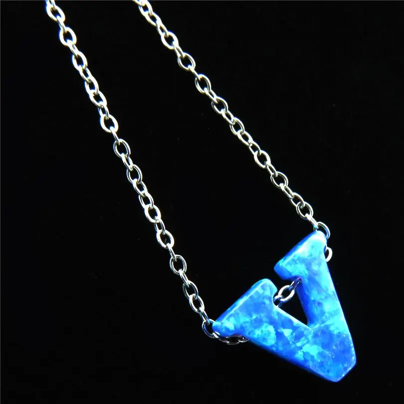 21664 Capital Initial V Letter Necklace Silver Color Alphabet Pendant Stainless Steel Chain Name