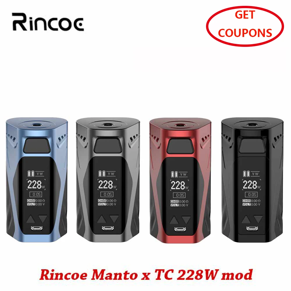 Новое поступление Rincoe Manto x TC 228 W мод электронная сигарета Двойной 18650 батарея