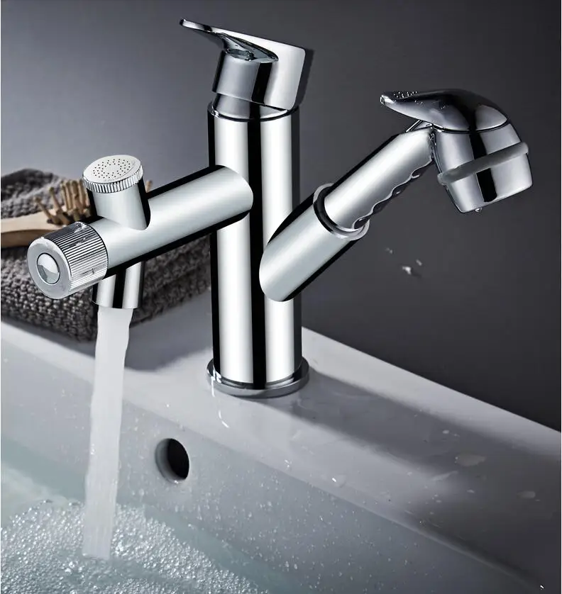 

New arrival brass hot and cold bathroom pull out shower head basin faucet