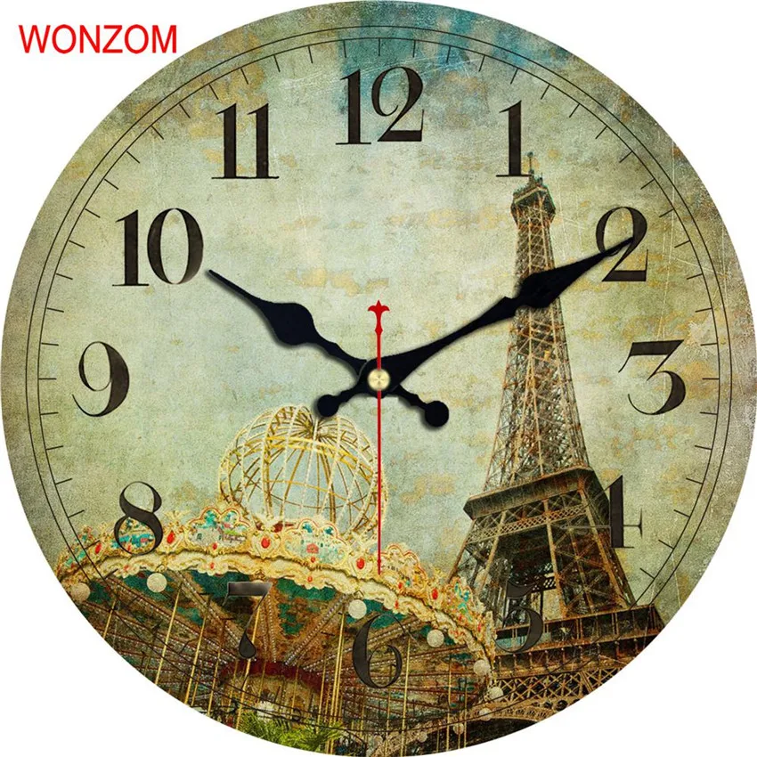 

WONZOM Eiffel Tower Modern Large Wall Clock Silent Living Room Wall Decor Saat Home Decoration Watch Wall 2017 Reloj De Pared