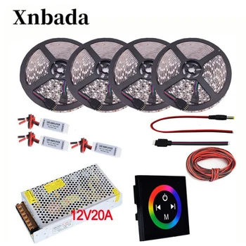 

5M-20M 5050 SMD RGB Led Strip Set 60led/m DC12V Led Flexible Light + Power Adapter + Amplifier Kit +3CH Touch RGB led Controller