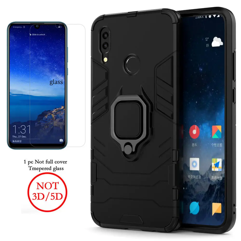 Black and Glass Чехол для huawei P Smart, чехол для huawei P Smart Plus, чехол для робота, автомобильный держатель, кольцо, задняя крышка для huawei P Smart Case Coque - Цвет: Black and Glass