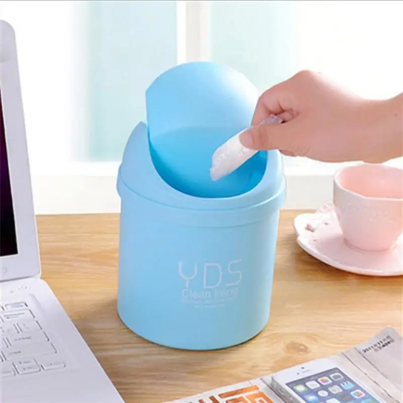 

Desktop Garbage Box With Cover Cleaning Barrel Creative Mini Litter Waste Container Bins Small Organizer Dustbins Blue Durable