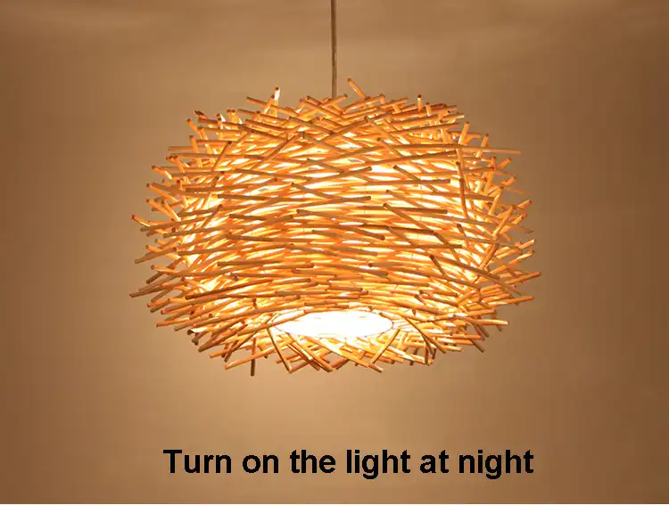 lampara colgante de mimbre willlustr luz de suspension hecha a mano forma de nido de pajaro iluminacion colgante bar hotel restaurante centro