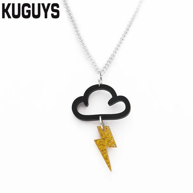 

KUGUYS Fashion Jewelry Acrylic Necklace for Women Dark Clouds Lightning Pendant Necklaces 50cm/20" Silver Link Chain