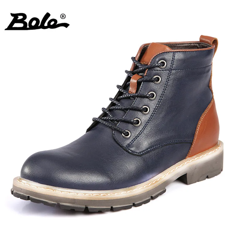 

BOLE Men Fashion Genuine Leather Boots High Quality Round Toe Motorcycle Boots for Men Spring Autumn Waterproof Men Shoes