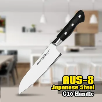 

Free shipping SP-0095 7 Inch Santoku Knife AUS-8 Japanese Stainless Steel Black G10 Kitchen Chef Blade Slicing