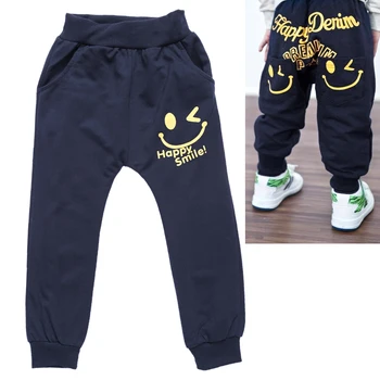 

Smile Face Print Elastic Boy Pant Spring Summer Casual Cotton Long Trousers Bottoms Pants for Boys Children