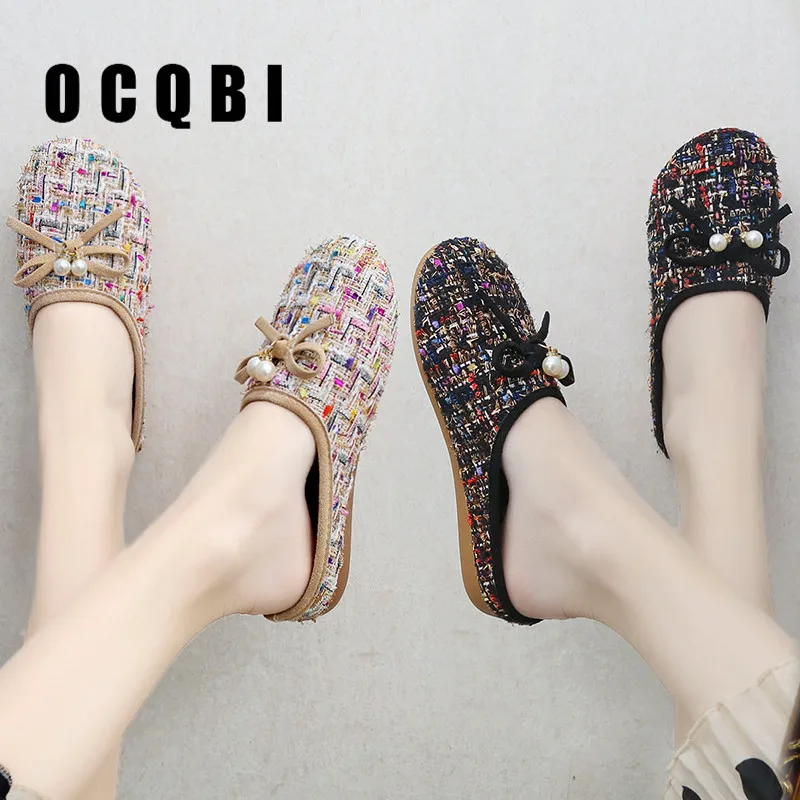 

Women Summer Flats Slipper Bowknot Beading Flats Slipper Bowtie Summer Beach Vacation Shoes Women Footwears Cotton Shoes