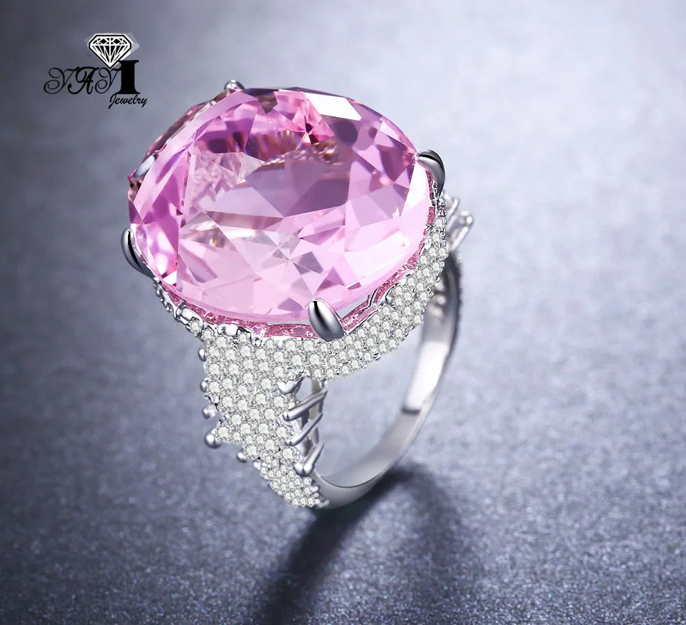 YaYI Jewelry Princess Cut 18*22mm Huge Pink Gemstone Zircon Silver Color Engagement Wedding Party Rings GIft Woman - 4