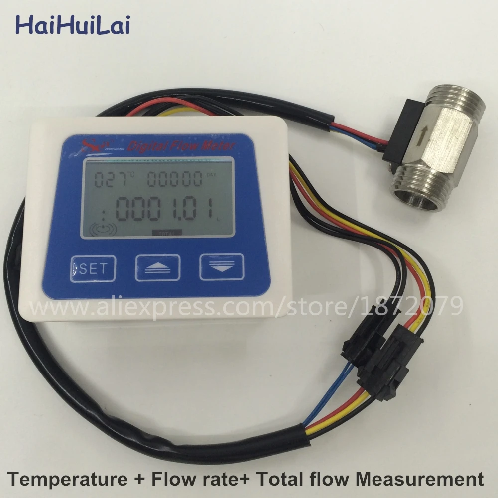 

Digital flow meter+ Stainless steel flow sensor 1/2" Temperature sensor