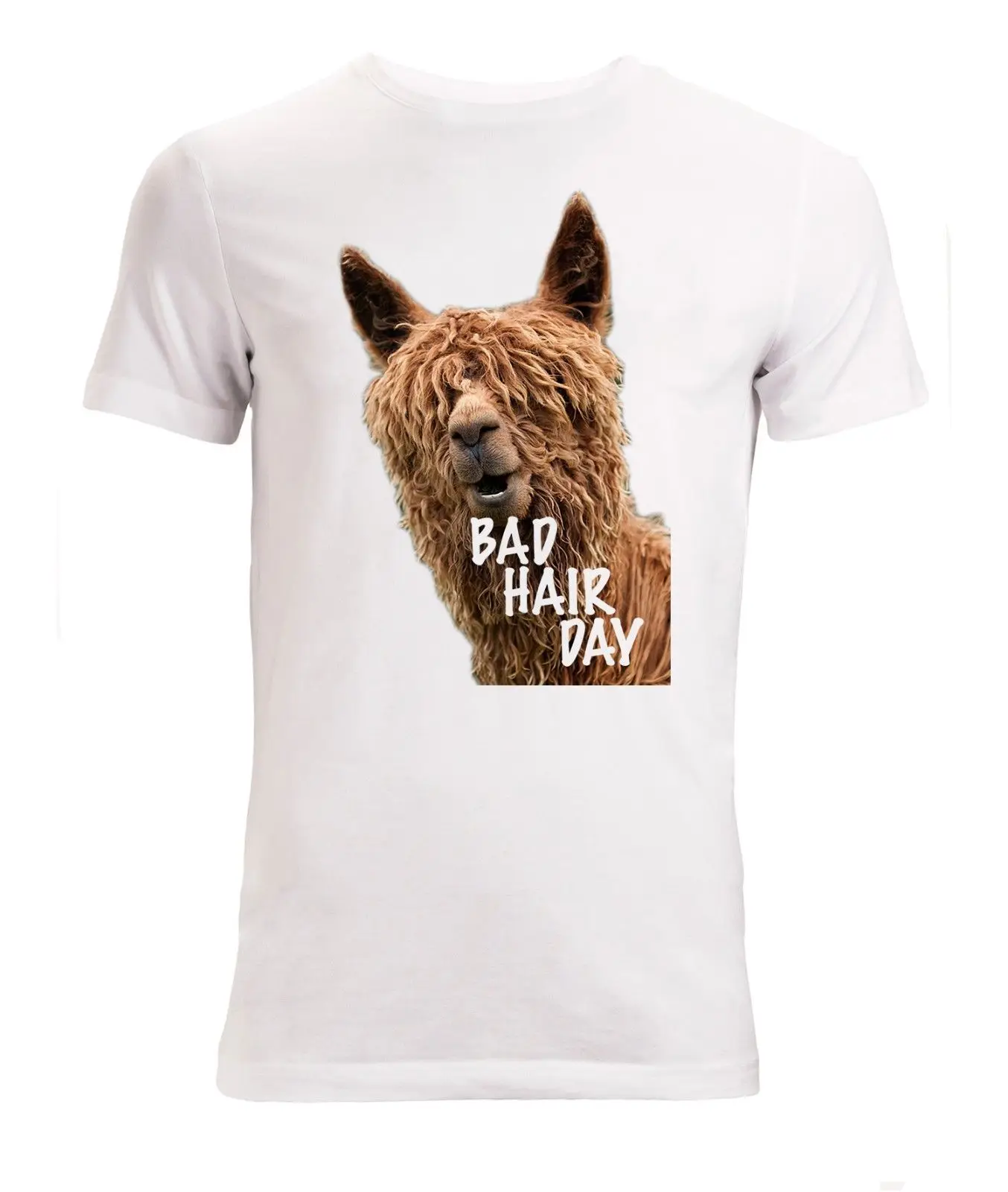 Bad hair day lama funny art Мужская (женская в наличии) Футболка белая футболка наивысшего