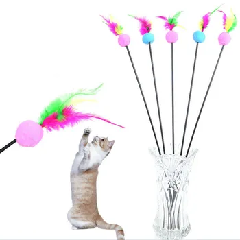 

Random Color Ball Feather Wand Stick For Pet Kitten Jumping Train Aid Fun Cat Catcher Teaser Toy Free Shipping