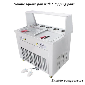 

75Kg fried ice cream machine with double pan and 5 cooling topping pans