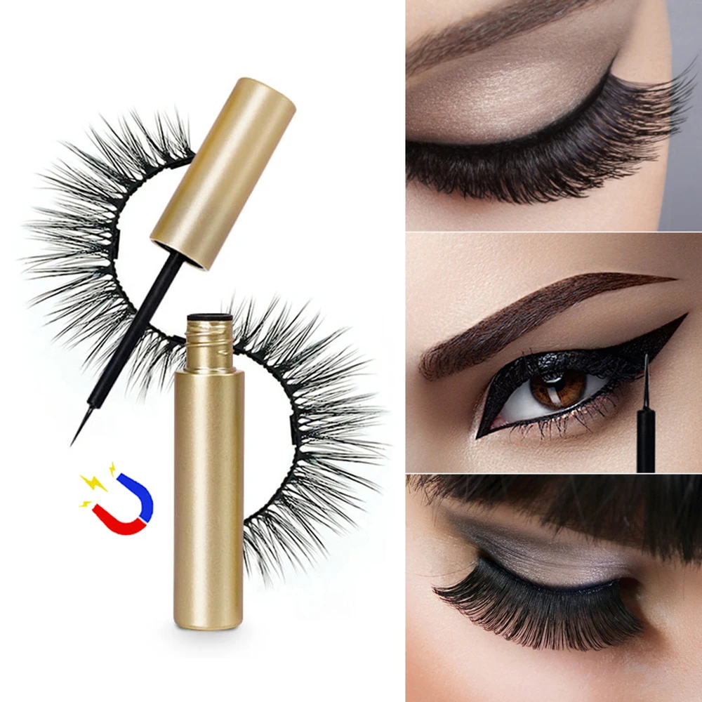 

Magnetic Long Lasting Waterproof eyeliner 3D mink eyelashes false eyelashes extension magnet makeup Eyeliner Liquid comestic J71