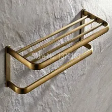 Bathroom Accessory Vintage Retro Antique Brass Wall Mounted Bathroom Towel Rail Holder Storage Rack Shelf Bar aba172