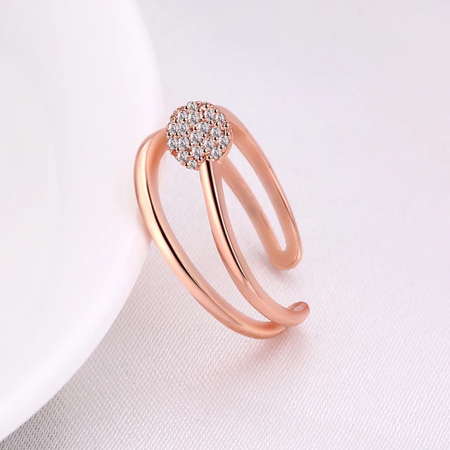 Women Open Geometric Wedding Ring Zircon Ball Rose Gold Color Filled Unique OL Rings For Ladies Bijoux Resizable