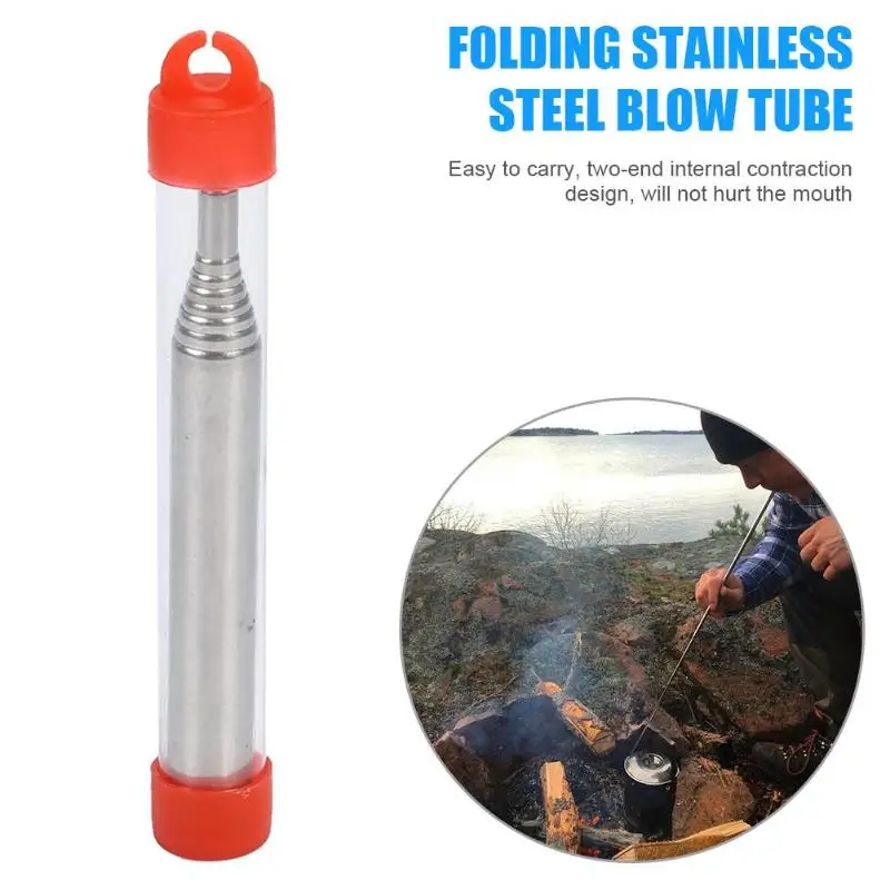 

New Outdoor Cooking Blow Fire Tube Portable Fire Starter Retractable Blowpipes Stainless Steel Camping Survival Blow Fire Tube