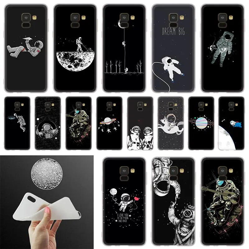 

funny Space Love Moon Astronaut Cat Case For Samsung Galaxy A50 A10 A20 A30 A40 A60 A70 A6 A8 Plus A7 A9 2018 A3 A5 2017 Coque