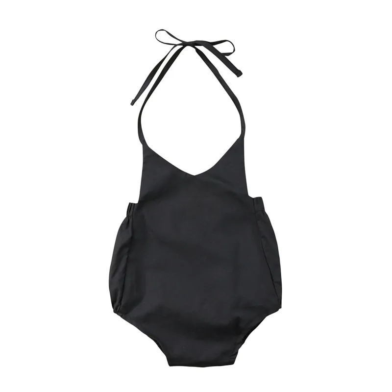 Toddler Kids Infant Baby Girl Backless Bodysuits Solid Black Sleeveless