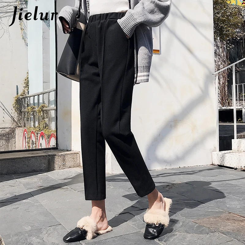 Jielur шерстяные брюки женские зимние корейские свободные повседневные шаровары