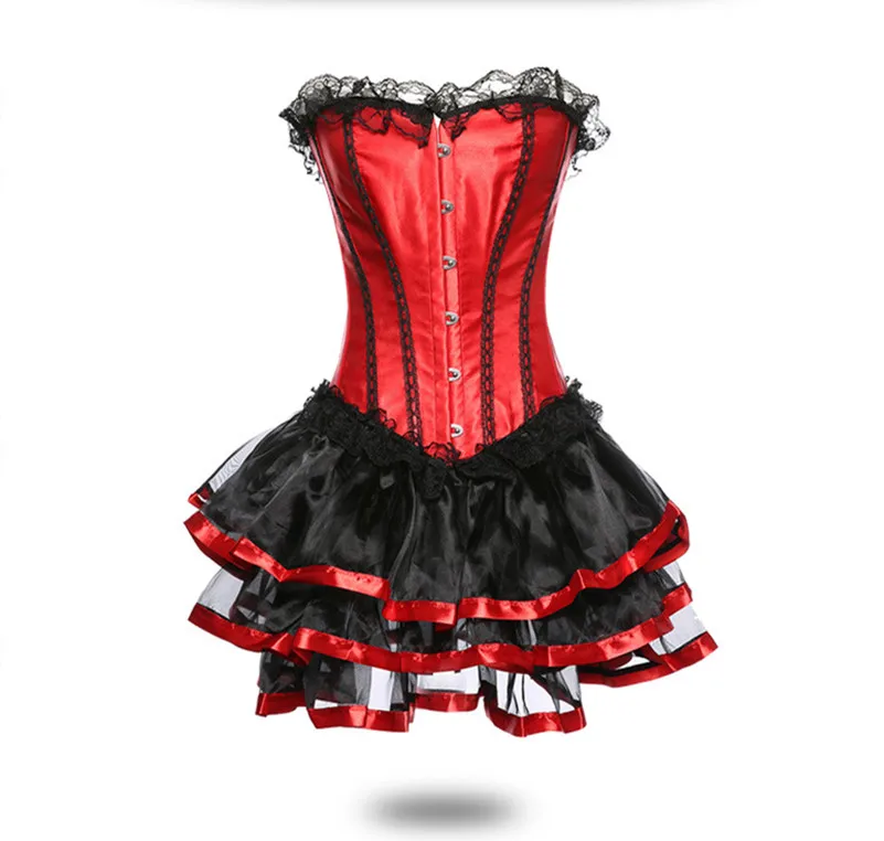 Sexy Corset Burlesque Bustier Mini Skirt Clubwear Fancy Red Santa Women's Christmas Corset Dress