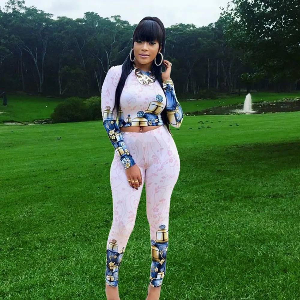 

Novetly Print Jumpsuit Women Long Sleeve Two Pieces Overalls For Women Streetwear Salopette Femme M8011