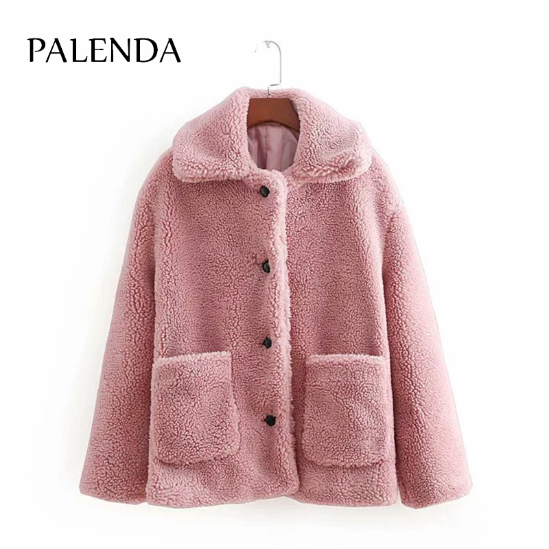 

women warm faux fur coat teddy faux fur jacket with pocket