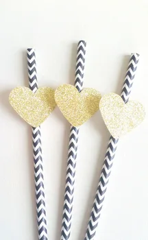 

glitter black white heart chevron Paper Straws Wedding bridal baby valentine's day birthday shower Bachelorette Bar Drinkware
