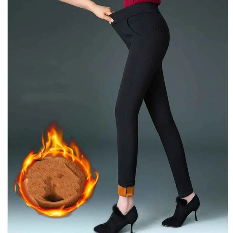 

NORMOV 2019 Winter Leggings Women Slim Warm Pants Plus Size 6XL Thick Velvet Pants High Waist Elastic Casual Solid Leggings