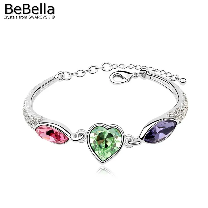 

BeBella romantic heart shape crystal rhodium plated woman bracelet made with Austrian Crystals from Swarovski for Christmas gift