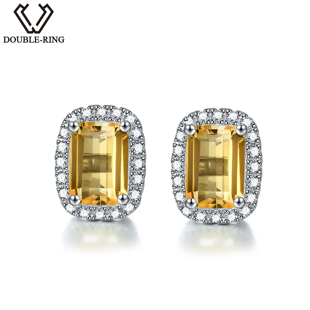 DOUBLE-R 2.23ct натуральный цитрин 925 стерлинговое серебро серьги с желтым камнем