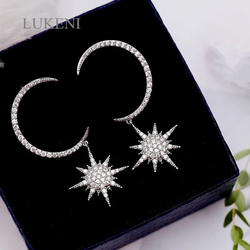 

LUKENI Luxury Fashion AAA Cubic Zirconia Micro Pave Setting Star And Moon Shaped Drop Earrings Women'S Accessaries