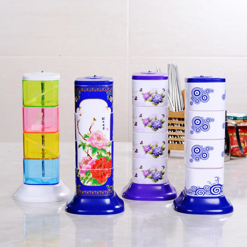 

4 box Plastic Seasoning Bottle Set Salt Box Jar Sugar Bowl Kitchen Spice Containers Dish Pepper Pot Condiment Racks Storage Case
