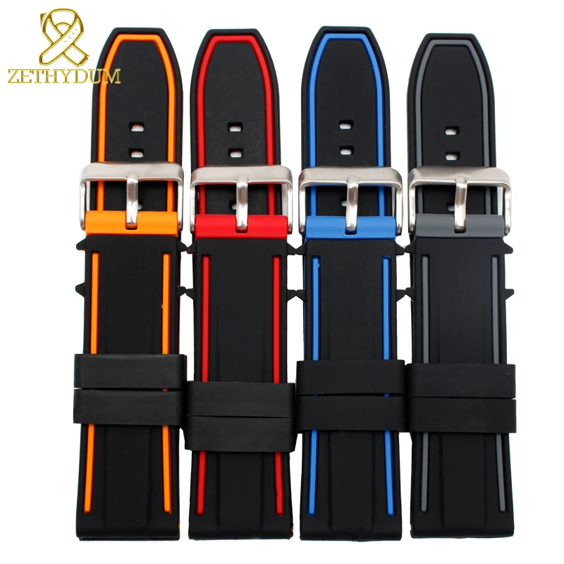 

Silicone bracelet watch 20 22 24 26mm black red Color matching Waterproof rubber watch strap for wrist watches watch accessories