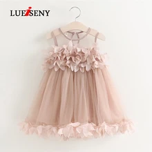 LUEISENY Girls Dress Mesh Kids Clothes Pink Applique Princess Dress Children Summer Baby Girls Dresses menoea cute girls dress 2018 new summer mesh girls clothes pink applique princess dress children summer clothes baby girls dress