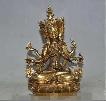 

S00973 9"Tibet buddhism Bronze Gilt 3 Head 8 Arm Namgyalma Ushnishavijaya Buddha Statue