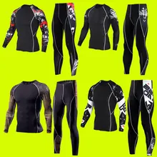 Men’s Compression Run jogging Suits Clothes Sports Set Long t shirt And Pants Gym Fitness workout Tights clothing 2pcs/Sets