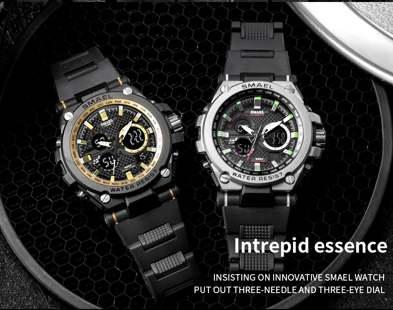 Мужские часы, SMAEL, черные часы, аналого-цифровые наручные часы, светящиеся стрелки, секундомер, спортивные часы, reloj hombre, роскошные Брендовые Часы
