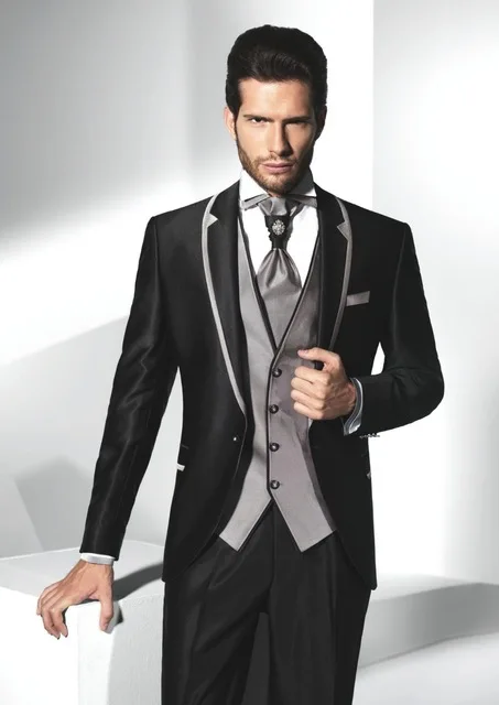 New Sposo Smoking Nero Lucido Groomsmen 2017 Un Pulsante Matrimonio Abiti  Da uomo terno slim fit Sposo vestito degli uomini (Jacket + Pants + Vest)|  | - AliExpress