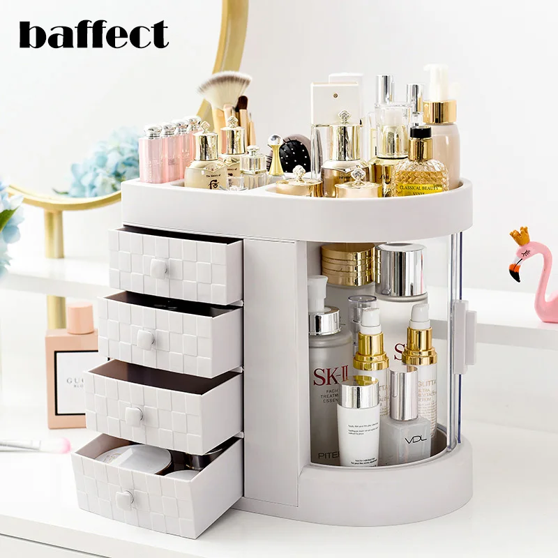 

Plastic 4 Drawers Rotate Makeup Storage Box Organizer Transparent Cosmetic Storage Holder Lipstick Desktop Cosmetic Container