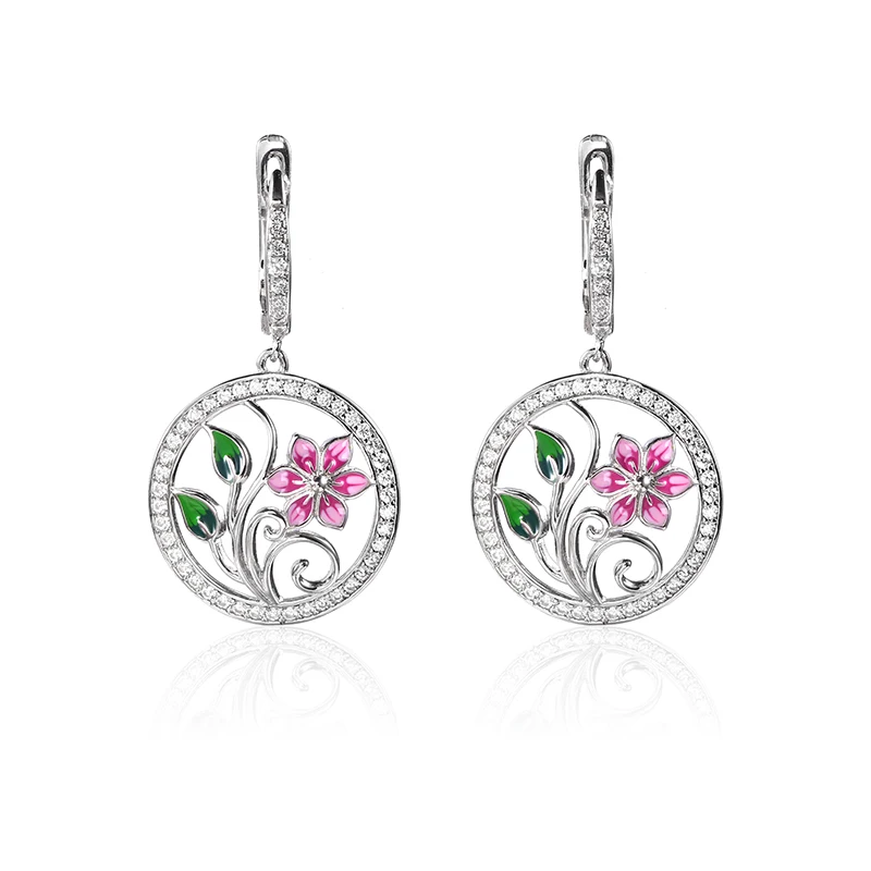 RainMarch Flower Enamel Silver Drop Earrings Women Jewelry Earrings 925 Sterling Silver Earring Vintage  Pendientes Brincos 1