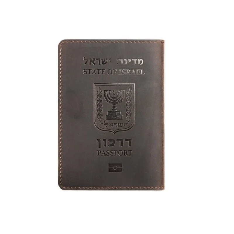 

Crazy Horse Leather Israel Passport Holder Israeli Identification Passport Cover Travel Wallet for Men Women