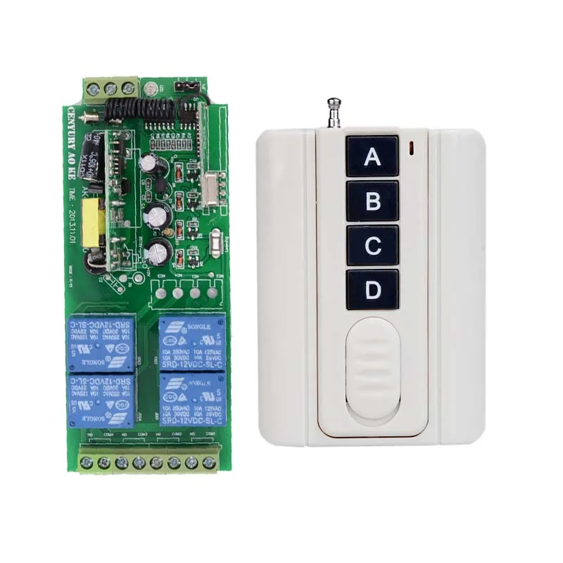 

Smart Home AC 110V 220V 250V 4CH 10A Wireless Remote Control Switch Wireless Receiver Transmitter