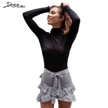 Элегантная клетчатая мини-юбка с асимметричными оборками, Женская облегающая юбка с перекрестными завязками и высокой талией, Тонкая Повседневная пляжная юбка