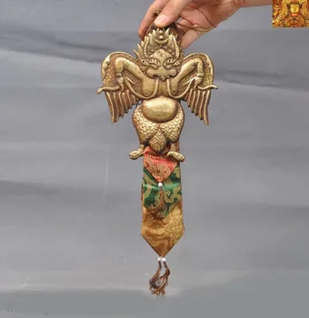 

wedding decoration 14" Tibet temple Silk bronze Gilt Winged Garuda Bird God Exorcism Amulet Pendant New Year