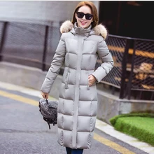 Зимнее пуховое пальто с капюшоном и меховым воротником, длинная теплая Женская куртка с хлопковой подкладкой, Casaco Feminino Abrigos Mujer Invierno Parkas, верхняя одежда