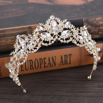 

Sparkly Rhinestones Gold wedding crown queen bridal Tiaras leaf bride crystal princess crown headband Wedding Hair Accessories