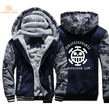 Japan Anime One Piece Luffy Trafalgar Law Print Men Hoodies 2019 Winter Thick Camouflage Hoodie Harajuku Men's Jacket Coat M-4XL japan anime one piece original banpresto big size collection figure trafalgar law