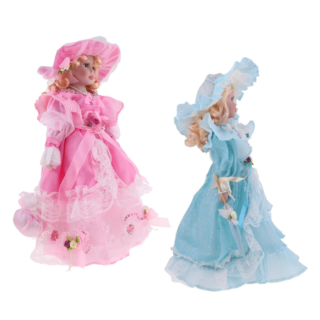 40cm Lovely Porcelain Female Doll with tutu Costume Princess Dolls Light Blue & Pink Home Display Decor girl doll toys Gift